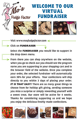 Mo's Fudge Factory Fundraiser flyer